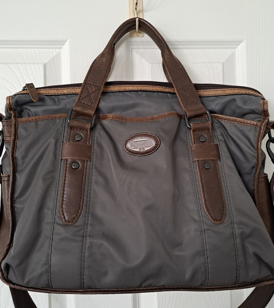 Fossil Gray and Brown Laptop Briefcase